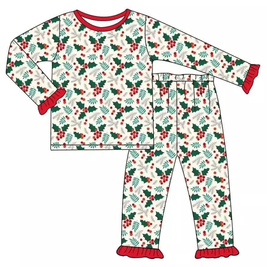 Baby Clothing Set Christmas European Holly Printing Top and Matched Trousers Suits Winter Autumn Kids Outfit